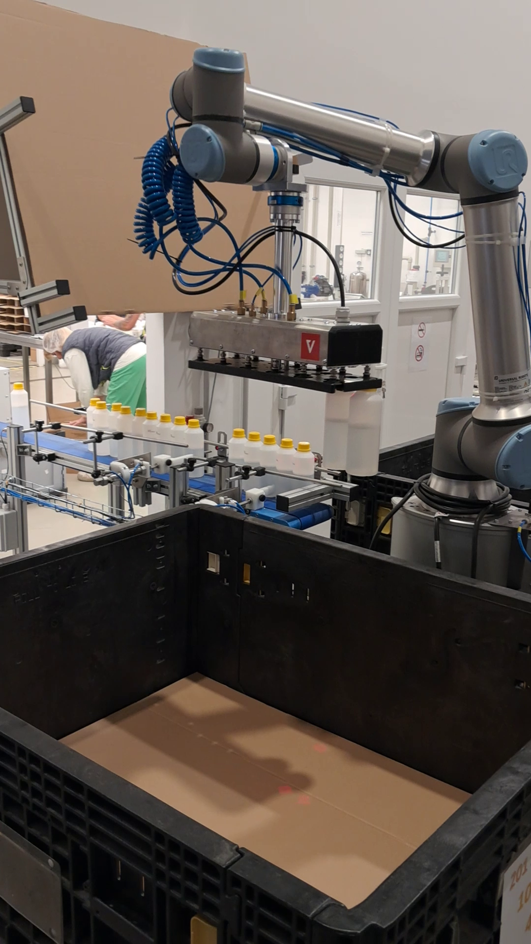 Palletising plastic bottles into containers by Vulcan Automation